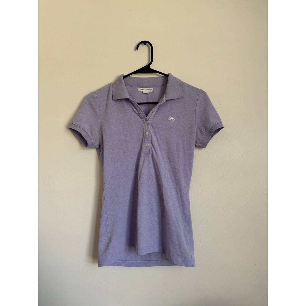 Aeropostale Womens A87 Pique Polo Shirt Size Small Lavender Purple Short Sleeve